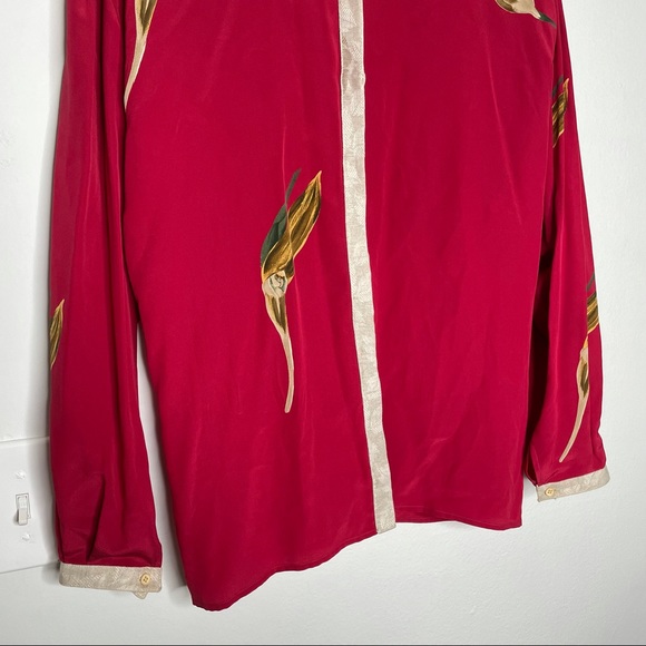 Veneziano Vintage Button Down Blazer Jacket Long Sleeves Red Blouse Silk Size 42 - Picture 6 of 10